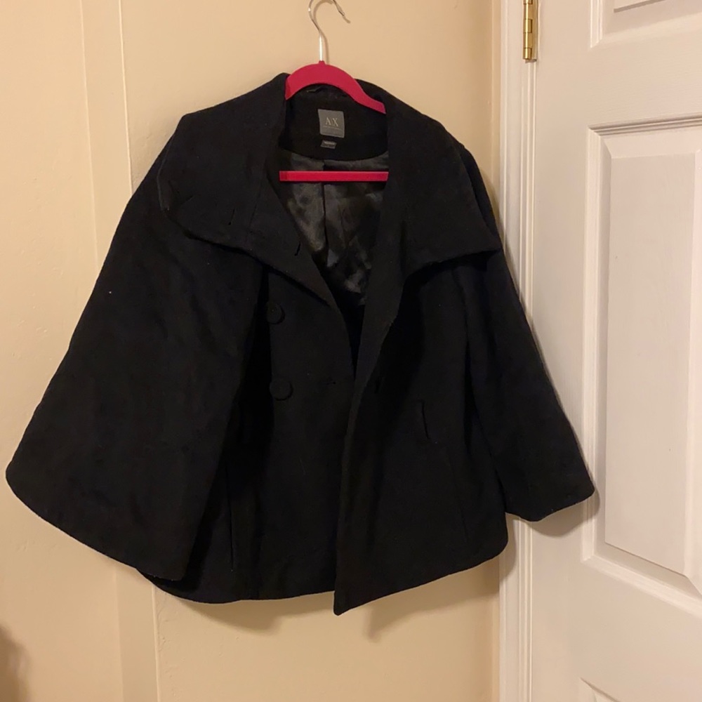 Armani Exchange Large Black Wool Peacoat